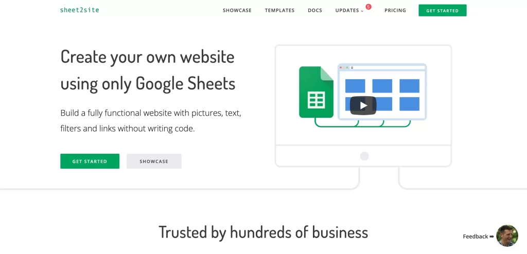 Sheet2site Homepage Screenshot
