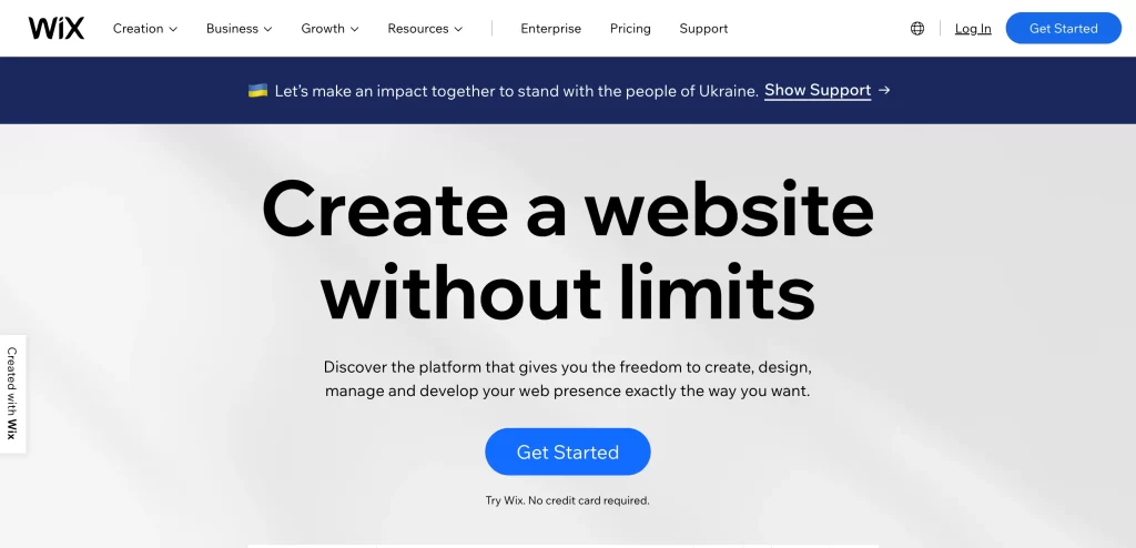 Wix Homepage Screenshot